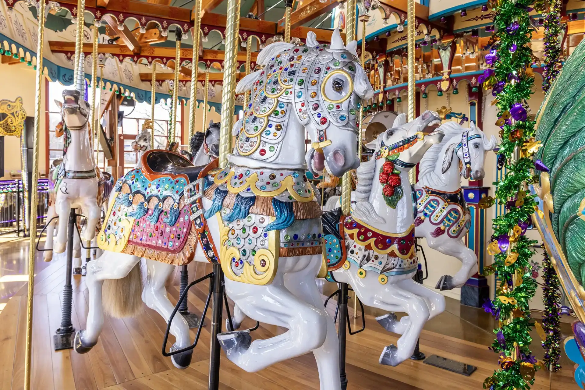 3 Replica Horses on Silver Beach Carousel