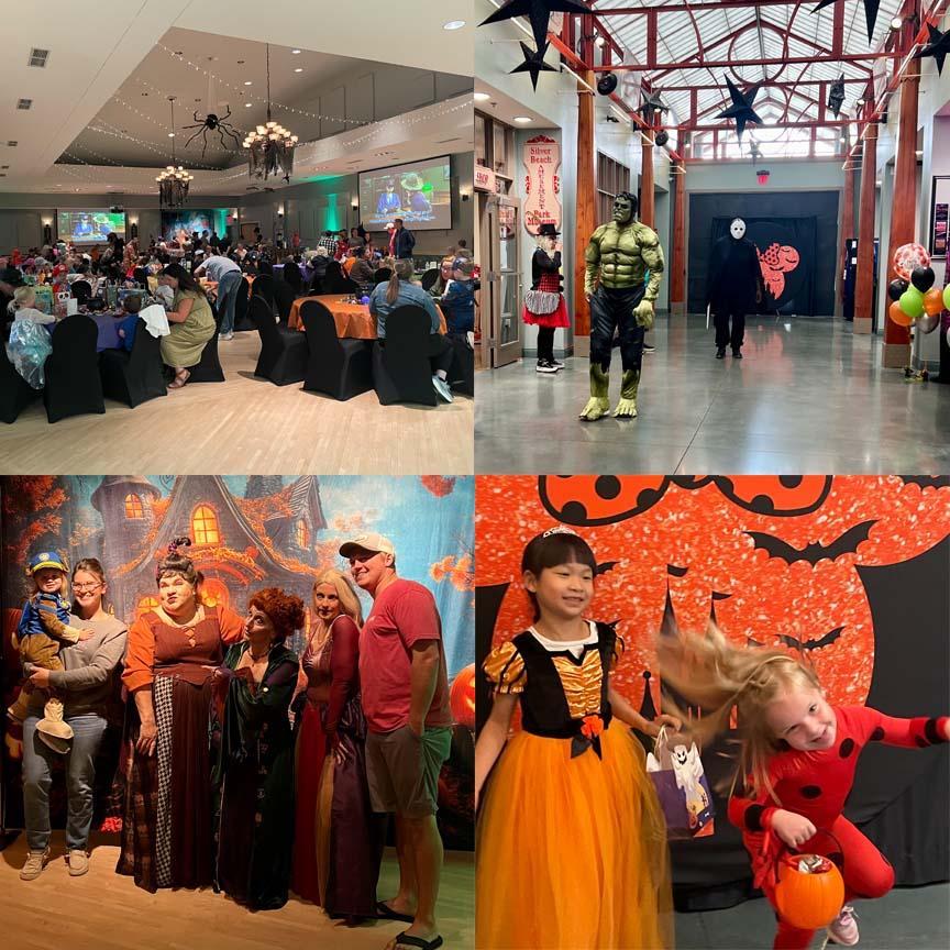 People in costumes enjoying the Halloween Boo Bash event.