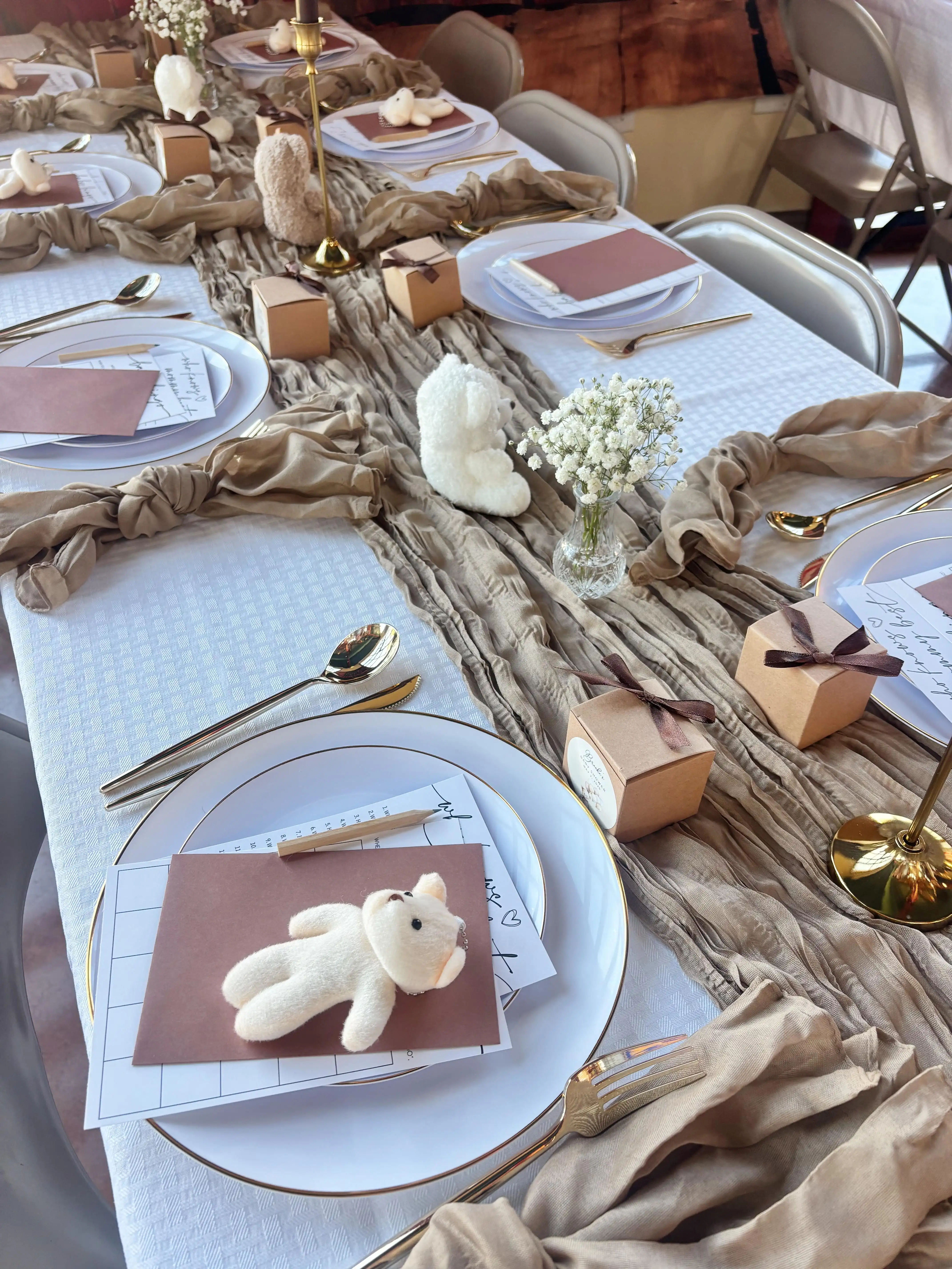 Baby shower table setup.